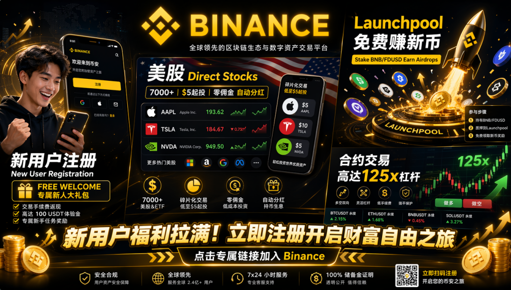 币安新手福利爆棚！注册直投7000+美股 + 合约交易 + Launchpool薅羊毛，保姆级教程来了！-传奇量化