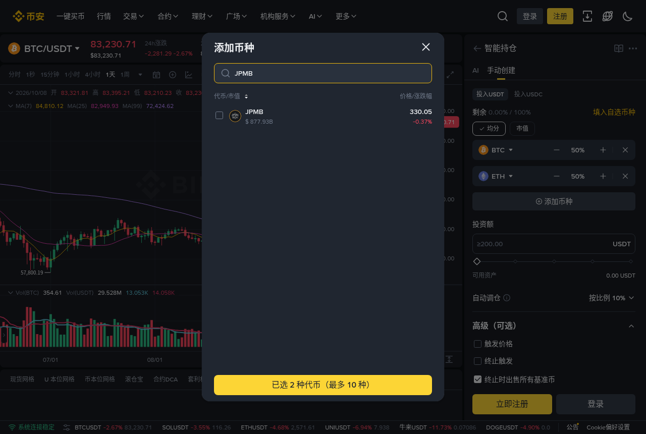 币安 JPMB 等新 bStocks 能跑机器人吗:智能持仓、现货网格与跟单怎么选-传奇量化
